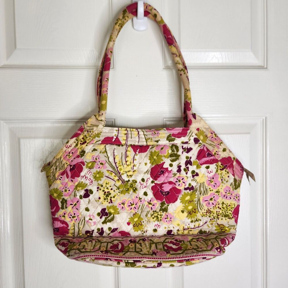 Vera Bradley Make Me Blush Shoulder Bag Purse Pink Green Floral Zip Up Quilted